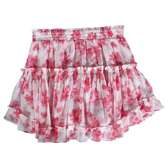 Misa Los Angeles Marion Skirt Short Floral Ruffles Pink Ivory Womens Small - Picture 2 of 6